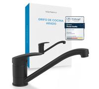 Bächlein Mezclador de Cocina Giratorio 360 Grados (Negro Mate) - Mezclador Monomando de Fregadero con Caño Giratorio 360° - Grifo Para la Cocina en Diseño Extra Sólido