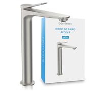 Bächlein - Mezclador para baño Aldeya alto en diseño moderno, mezclador monomando extra alto para lavabo de sobremesa con set de montaje, grifo para baño cromado