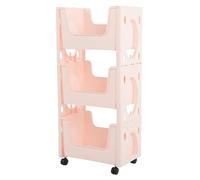 BAFOVY Carro de Almacenamiento Carro Organizador Rodante de Plástico con Ruedas Bloqueables Gran Capacidad 34 X 22 X 20,5 Cm Estante Móvil de Nivel Abierto para Cocina, Baño, Dormitorio, Aula (Pink)