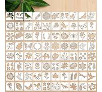 Bafutayawa Juego de 80 Plantillas, 7.6x7.6cm Plantillas de Pintura de Flores y Mariposas Reutilizables, Plantillas Naturales para Decoración de Pared y Textiles