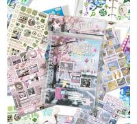 Bafutayawa Libro de Stickers Journal Scrapbook, 30 Hojas 990+ Diseños Estilo Japonés, Set para álbum de Fotos y Bullet Journal, Decoración estética de Junk Journal, A6 Incl. Pinzas