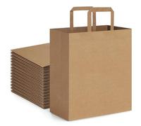 BagDream Paquete de 100 bolsas de papel kraft marrón de 10 x 6.75 x 12 pulgadas con asas a granel, bolsas de compras para llevar para contenedores para llevar, asas planas, bolsas de regalo recicladas