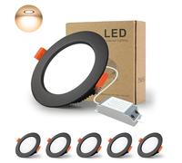 BAGZY Downlight Led Negro Techo Empotrable, 5x 5W Foco techo Redondo=50W (500 LM) 3000K (Luz Blanco Cálido), IP44,Recorte 70-80mm, AC 220-240V,Foco de Techo Ultraplano para Dormitorio,Baño,Cocina