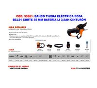 BAHCO FINSTOCK Tijera de podar a batería BCL21 con corte de 35 mm y batería Li 3.5 Ah