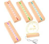 BAIFULAI 4 unidades de zócalos LED, 15 cm, base de madera, 7 colores, base de luz, base de luz con interruptor USB, color ajustable, base de visualización de luces para bloque de cristal, cristal
