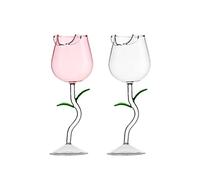 baijiexun Juego de 2 copas de vino en forma de rosa/flor de 10.7 onzas, juego de 2 copas de vino creativas de cristal rosa, copas de vino, copas de vino para fiestas, bodas y bares