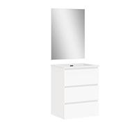 Baikal | Conjunto Completo de Mueble de Baño Suspendido a la Pared con Lavabo Cerámico y Espejo | Tres Cajones, Cierre Amortiguado, Melamina 16mm | Mueble MONTADO | Blanco Mate | 60cm