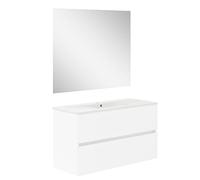 Baikal, Conjunto de baño Natura. Mueble de Baño de Fondo Reducido, con Lavabo cerámico. Distribución Dos Cajones. Mueble MONTADO. Dos Cajones con Espejo. Fondo 39cm 100 cm Blanco