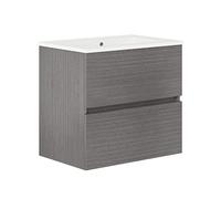 Baikal, Conjunto de baño Natura. Mueble de Baño de Fondo Reducido, con Lavabo cerámico. Distribución Dos Cajones. Mueble MONTADO. Dos Cajones sin Espejo. Fondo 39cm 70 cm Ceniza