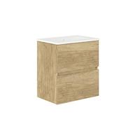 Baikal, Conjunto de baño Natura. Mueble de Baño de Fondo Reducido, con Lavabo cerámico. Distribución Dos Cajones. Mueble MONTADO. Dos Cajones sin Espejo. Fondo 39cm 50 cm Nature