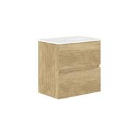 Baikal, Conjunto de baño Natura. Mueble de Baño de Fondo Reducido, con Lavabo cerámico. Distribución Dos Cajones. Mueble MONTADO. Dos Cajones sin Espejo. Fondo 36cm 60 cm Nature