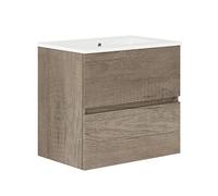 Baikal, Conjunto de baño Natura. Mueble de Baño de Fondo Reducido, con Lavabo cerámico. Distribución Dos Cajones. Mueble MONTADO. Dos Cajones sin Espejo. Fondo 39cm 70 cm Nebraska