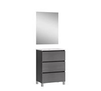 Baikal, Conjunto de baño Natura. Mueble de Baño de Fondo Reducido, con Lavabo cerámico. Distribución Tres Cajones. Mueble MONTADO. Tres Cajones con Espejo. Fondo 39cm 50 cm Ceniza