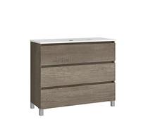 Baikal, Conjunto de baño Natura. Mueble de Baño de Fondo Reducido, con Lavabo cerámico. Distribución Tres Cajones. Mueble MONTADO. Tres Cajones sin Espejo. Fondo 39cm 90 cm Nebraska