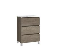 Baikal, Conjunto de baño Natura. Mueble de Baño de Fondo Reducido, con Lavabo cerámico. Distribución Tres Cajones. Mueble MONTADO. Tres Cajones sin Espejo. Fondo 39cm 50 cm Nebraska