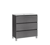 Baikal, Conjunto de baño Natura. Mueble de Baño de Fondo Reducido, con Lavabo cerámico. Distribución Tres Cajones. Mueble MONTADO. Tres Cajones sin Espejo. Fondo 39cm 80 cm Ceniza