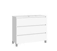 Baikal, Conjunto de baño Natura. Mueble de Baño de Fondo Reducido, con Lavabo cerámico. Distribución Tres Cajones. Mueble MONTADO. Tres Cajones sin Espejo. Fondo 39cm 100 cm Blanco
