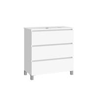 Baikal, Conjunto de baño Natura. Mueble de Baño de Fondo Reducido, con Lavabo cerámico. Distribución Tres Cajones. Mueble MONTADO. Tres Cajones sin Espejo. Fondo 39cm 70 cm Blanco