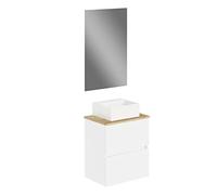 Baikal Conjunto de baño Natura. Mueble de Baño de Fondo Reducido, con Lavabo cerámico sobre Encimera. Mueble Suspendido. Mueble MONTADO. Dos Cajones con Espejo 60 cm Fondo de 36cm