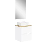 Baikal Conjunto de baño Natura. Mueble de Baño de Fondo Reducido, con Lavabo cerámico sobre Encimera. Mueble Suspendido. Mueble MONTADO. Dos Cajones con Espejo 60 cm Fondo de 39cm