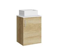 Baikal Conjunto De Mueble De Baño 45cm. Incluye Mueble con Lavabo. Melamina 16mm. Mueble MONTADO. Encimera + Lavabo. Sin Espejo 1 Puerta Tirador Vertical Nature