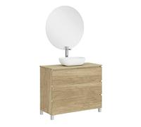 Baikal Conjunto de Mueble de Baño Neo con Espejo Luna Lisa, Tres Cajones o Dos Puertas, Mueble con Patas. Varios Acabados y Medidas. Melamina 16mm. Mueble MONTADO. 3c + Top 100 Nature
