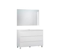 Baikal Conjunto de Mueble de Baño Neo con Espejo Luna Lisa, Tres Cajones o Dos Puertas, Mueble con Patas. Varios Acabados y Medidas. Melamina 16mm. Mueble MONTADO. 3c 120 Blanco