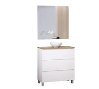 Baikal Conjunto de Mueble de Baño Ness, Especial para baños pequeños. Mueble de Fondo Reducido en 36cm, Incluye Lavabo Cerámico. Mueble MONTADO. Tres Cajones con Espejo 80 cm Blanco