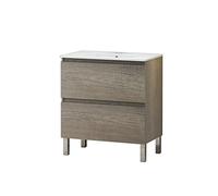 Baikal Conjunto Mueble de Baño con Lavabo, Mueble con Patas, en Varios Acabados, Melamina 16. Sin Espejo. Puerta + Cajón 80 cm Nebraska, Puro