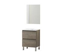 Baikal Conjunto Mueble de Baño con Lavabo y Espejo, con Patas, en Varios Acabados, Melamina 16. Puerta + Cajón 60 cm Nebraska