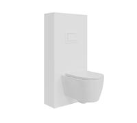 BAIKAL Inodoro Suspendido + Bastidor + Caja. WC en Blanco Brillo. Cisterna empotrada con Pulsador Blanco. Sanitario con Cierre Amortiguado y Sistema Rimless. Incluye Caja para Cisterna.