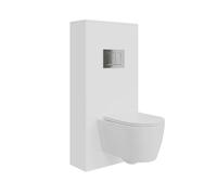 BAIKAL Inodoro Suspendido + Bastidor + Caja. WC en Blanco Brillo. Cisterna empotrada con Pulsador Cromado. Sanitario con Cierre Amortiguado y Sistema Rimless. Incluye Caja para Cisterna.