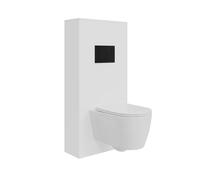 BAIKAL Inodoro Suspendido + Bastidor + Caja. WC en Blanco Brillo. Cisterna empotrada con Pulsador Negro. Sanitario con Cierre Amortiguado y Sistema Rimless. Incluye Caja para Cisterna.