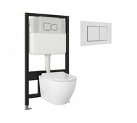 BAIKAL Inodoro Suspendido + Bastidor. WC en Blanco Brillo. Cisterna empotrada con Pulsador Blanco. Bastidor independiente. Sanitario con Cierre Amortiguado y Sistema Rimless.