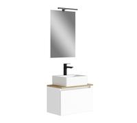 Baikal MAIA 280034329, Mueble de baño pequeño con Lavabo cerámico y Espejo con Aplique de luz LED, de una Puerta Abatible, Acabado en Color Blanco, de fácil montado, Medidas: 50 x 34 x 30 cm