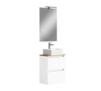 Baikal MAIA 280034332, Conjunto de baño MAIA. Mueble pequeño con Lavabo cerámico y Espejo con Aplique luz LED. Doble Espacio 1 Puerta abatible y 1 Cajón. Acabado Color Blanco Medidas 50 x 60 x 30 cm