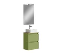 Baikal MAIA, Conjunto de Mueble de Baño. Mueble pequeño con Lavabo cerámico y Espejo con Aplique luz LED. Mueble Suspendido en Pared. Varios Acabados y Medidas. Mueble Montado.