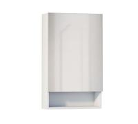 Baikal Mueble Camerino con Espejo, Armario Auxiliar de Baño Multiusos, Opción con o sin Luz LED. Mueble de Pared de fácil colocación. Armario MONTADO. Acabado Blanco. Abierto 1 Puerta 48 cm