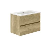 Baikal Mueble de Baño Dos cajones, suspendido a la Pared con Lavabo. Melamina 16. Mueble montado. Mueble de 70cm Nature Sin Espejo