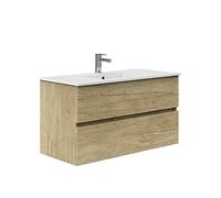 Baikal Mueble de Baño Dos cajones, suspendido a la Pared con Lavabo. Melamina 16. Mueble montado. Mueble de 90cm Nature Sin Espejo