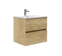 Baikal Mueble de Baño Dos cajones, suspendido a la Pared con Lavabo. Melamina 16. Mueble montado. Mueble de 60cm Nature Sin Espejo