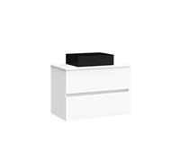 BAIKAL Mueble de Baño Onyx Black, 2 cajones, suspendido en Pared, con Lavabo cerámico en Negro Mate. Melamina 16mm. Mueble MONTADO. Lavabo Rectangular/Sin Espejo 80 cm Blanco