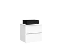 BAIKAL Mueble de Baño Onyx Black, 2 cajones, suspendido en Pared, con Lavabo cerámico en Negro Mate. Melamina 16mm. Mueble MONTADO. Lavabo Rectangular/Sin Espejo 60 cm Blanco