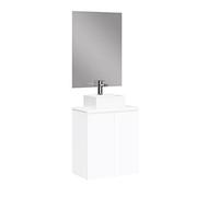 Baikal Mueble de Baño Onyx con Fondo Reducido. Mueble Suspendido en Pared Incluye Lavabo cerámico sobre encimera. Mueble Montado. con Espejo 60 cm Fondo 36, 2 Puertas Blanco Melamina