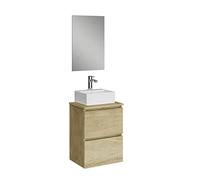 Baikal Mueble de Baño Onyx con Fondo Reducido. Mueble Suspendido en Pared Incluye Lavabo cerámico sobre encimera. Mueble Montado. con Espejo 45 cm Fondo 36, 2 Cajones Nature