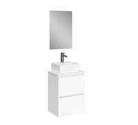Baikal Mueble de Baño Onyx con Fondo Reducido. Mueble Suspendido en Pared Incluye Lavabo cerámico sobre encimera. Mueble Montado. con Espejo 45 cm Fondo 36, 2 Cajones Blanco Melamina