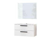 Baikal Mueble de Baño SAVA. Mueble de 2 Cajones, Suspendido en Pared, Incluye Lavabo cerámico. Mueble con Tirador en Negro Mate. Fondo de 46cm. Mueble MONTADO.