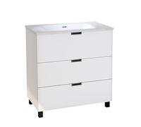 Baikal Mueble de Baño Tail. Conjunto de Baño de 3 Cajones con Patas, Apertura Mediante Triple uñero. Incluye Lavabo Cerámico. Mueble de Fondo de 46cm. Mueble MONTADO. Sin Espejo 80 cm Blanco