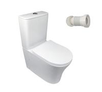 BAIKAL Pack Inodoro T1 + Manguito Extensible 150-470mm. WC Compacto a Suelo con Sistema Rimless y cisterna Monobloque de Doble Descarga. Sanitario con Salida Dual y Asiento con caída Amortiguada