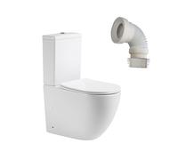 BAIKAL Pack Inodoro T5 + Manguito Extensible 150-470mm. WC Compacto a Suelo con Sistema Rimless y cisterna Monobloque de Doble Descarga. Sanitario con Salida Dual y Asiento con caída Amortiguada